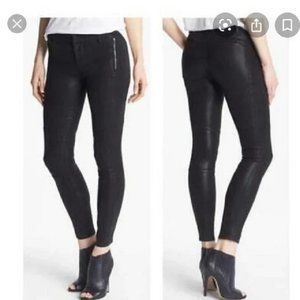 J Brand Tabitha Black Moto Zipper Detail Leather Look Jegging Jeans 25